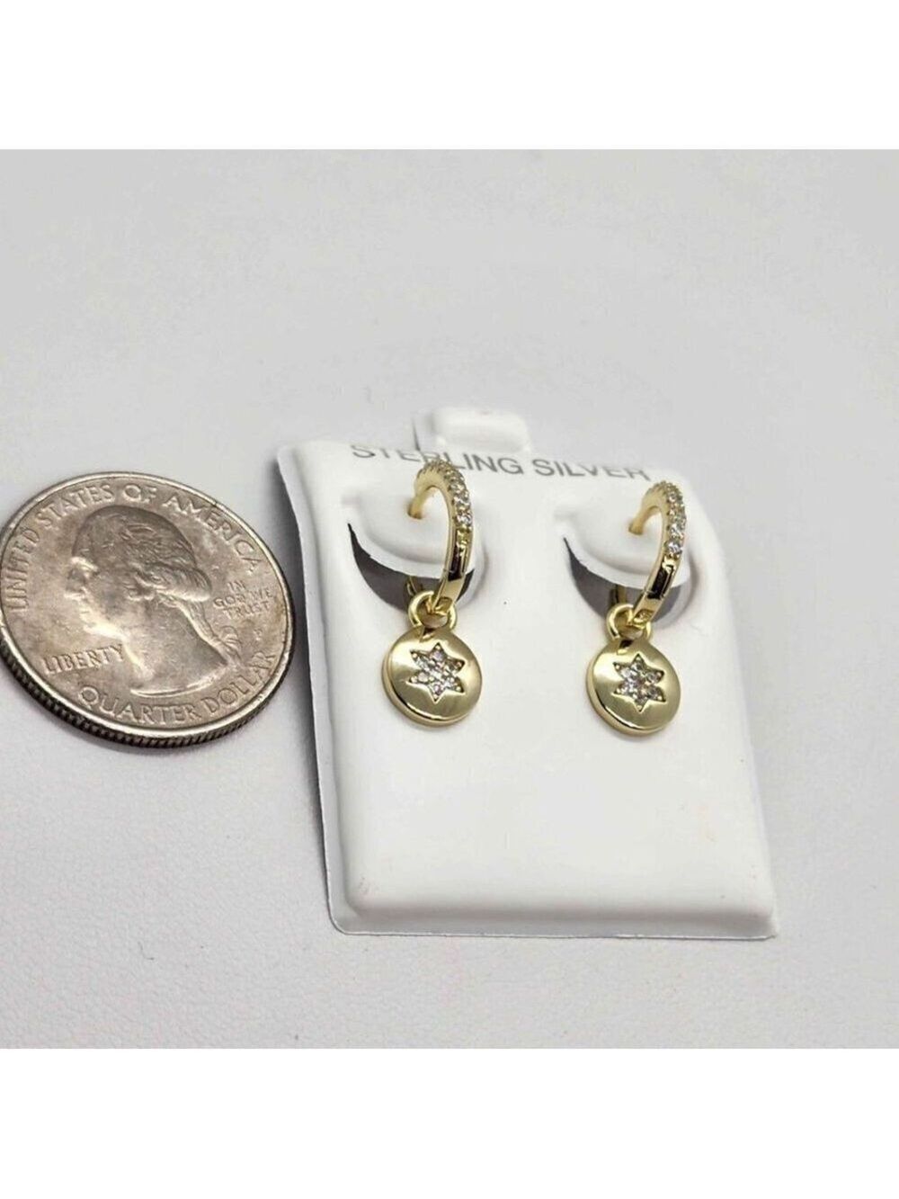 Brand New  Sterling Silver 925 CZ Round W/Star Huggy Earrings